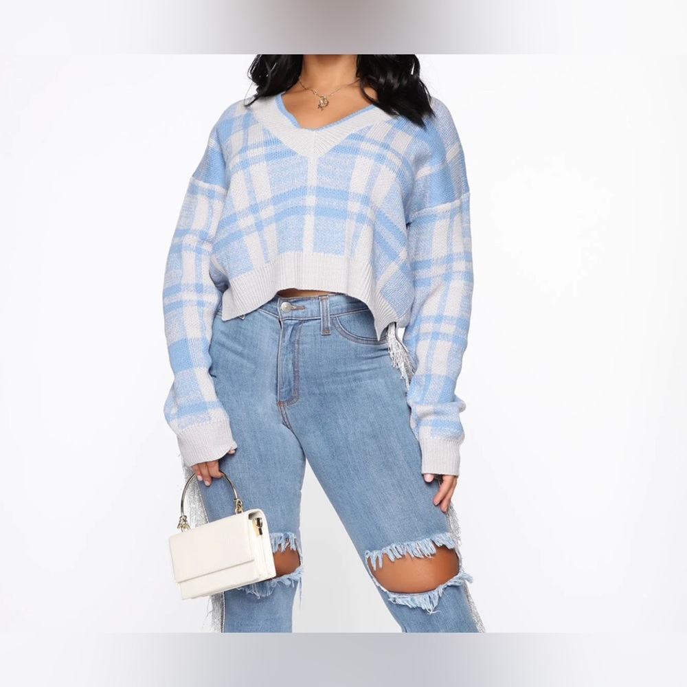 Fashion Nova Living The Comfy Life Cropped Sweater - Blue